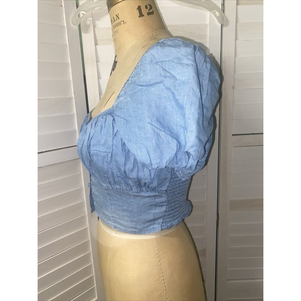 Dizzy Lizzy Denim Corset Puff Sleeve Cropped Top Blue Cottagecore Size Medium - Picture 5 of 8